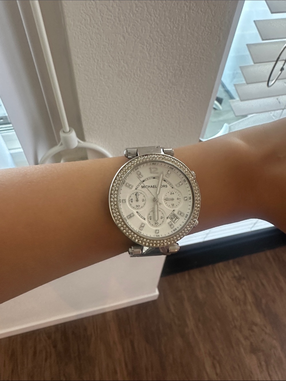 Michael Kors Silver and White Crystal-Accent Women's Watch